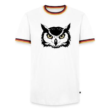 Mystischer Eule Kopf Natur - Männer Kontrast-T-Shirt - Weiß/Dreifarbig - Vorne - AI Model Female 172 light (172cm) & AI Model Male 185 light (185cm)