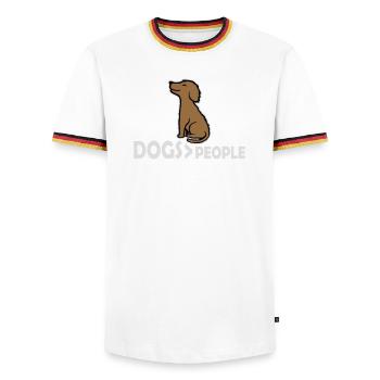 Dogs Over People Hund Lustig Antisozial Spruch - Männer Kontrast-T-Shirt - Weiß/Dreifarbig - Vorne - AI Model Female 172 light (172cm) & AI Model Male 185 light (185cm)