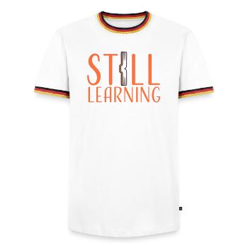 Still Learning Growth Student Motivation Saying - Men's Ringer Shirt - white/tricolour - Front - AI Model Female 172 light (172cm) & AI Model Male 185 light (185cm)