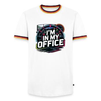 Je suis dans mon bureau - T-shirt contrasté Homme - blanc/tricolore - Devant - AI Model Female 172 light (172cm) & AI Model Male 185 light (185cm)