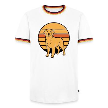 Dog Retriever Retro Sunset - Men's Ringer Shirt - white/tricolour - Front - AI Model Female 172 light (172cm) & AI Model Male 185 light (185cm)
