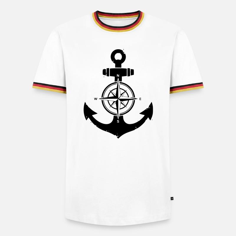 Anker Kompass Silhouette - Männer Kontrast-T-Shirt - Weiß/Dreifarbig