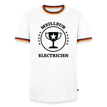 Meilleur Électricien : Le Trophée de la Qualité - T-shirt contrasté Homme - blanc/tricolore - Devant - AI Model Female 172 light (172cm) & AI Model Male 185 light (185cm)
