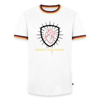 Protect Energy Herz Schild - Männer Kontrast-T-Shirt - Weiß/Dreifarbig - Vorne - AI Model Female 172 light (172cm) & AI Model Male 185 light (185cm)