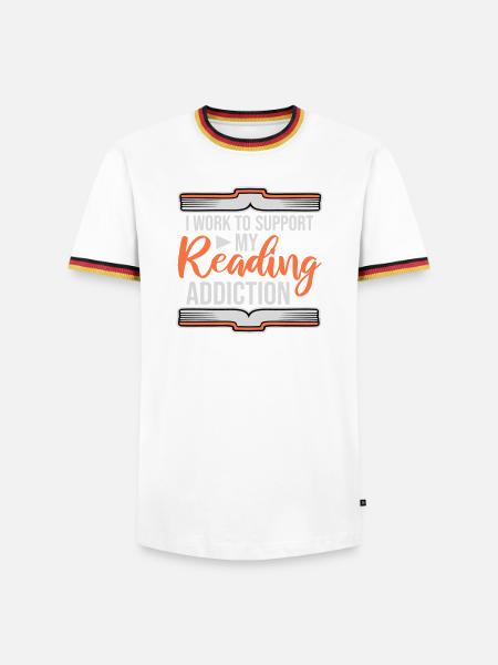 I Work To Support My Reading Addiction Bücher Logo - Männer Kontrast-T-Shirt - Weiß/Dreifarbig