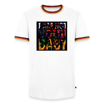 Portrait géométrique coloré - T-shirt contrasté Homme - blanc/tricolore - Devant - AI Model Female 172 light (172cm) & AI Model Male 185 light (185cm)