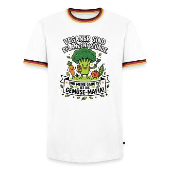 Veganer Gemüse Mafia Humor Spruch - Männer Kontrast-T-Shirt - Weiß/Dreifarbig - Vorne - AI Model Female 172 light (172cm) & AI Model Male 185 light (185cm)