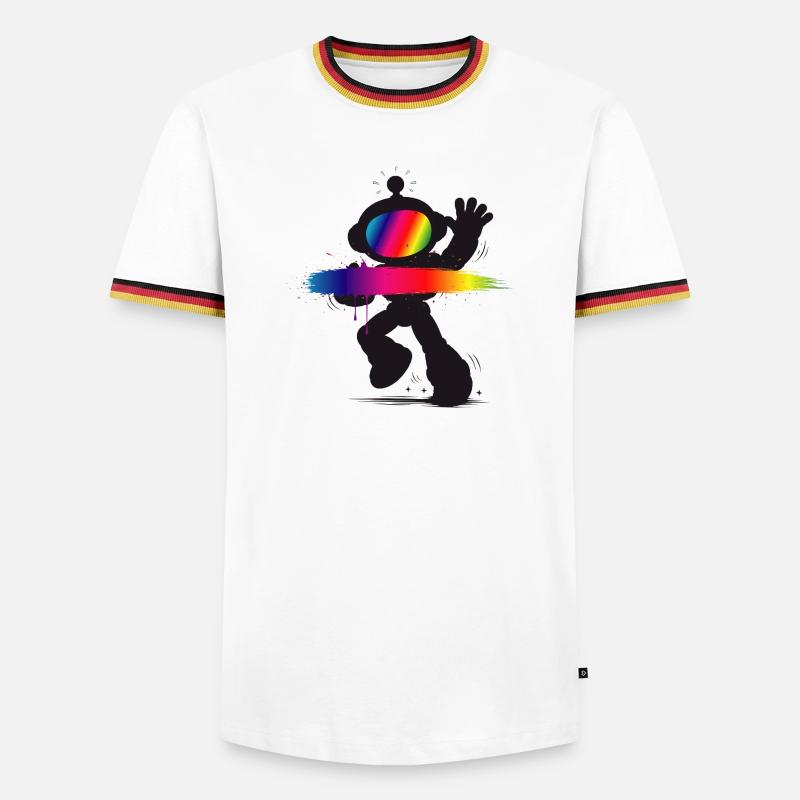 Roboter Silhouette Regenbogen Splash Design - Männer Kontrast-T-Shirt - Weiß/Dreifarbig