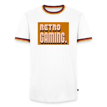 Retro Gaming Pixel Art - Men's Ringer Shirt - white/tricolour - Front - AI Model Female 172 light (172cm) & AI Model Male 185 light (185cm)
