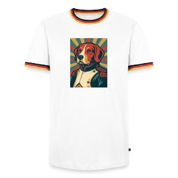 Dog General Retro Poster Style Vintage Design - Men's Ringer Shirt - white/tricolour - Front - AI Model Female 172 light (172cm) & AI Model Male 185 light (185cm)