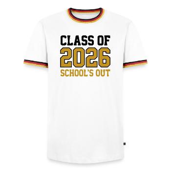 Class of 2026 Schools Out Logo - Männer Kontrast-T-Shirt - Weiß/Dreifarbig - Vorne - AI Model Female 172 light (172cm) & AI Model Male 185 light (185cm)