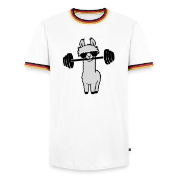 Cool Llama Weightlifting Barbell Sunglasses Gym - Men's Ringer Shirt - white/tricolour - Front - AI Model Female 172 light (172cm) & AI Model Male 185 light (185cm)