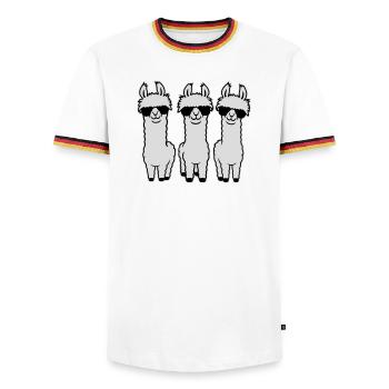 Drei Coole Lamas Reihe Sonnenbrille Lustig Tier - Männer Kontrast-T-Shirt - Weiß/Dreifarbig - Vorne - AI Model Female 172 light (172cm) & AI Model Male 185 light (185cm)