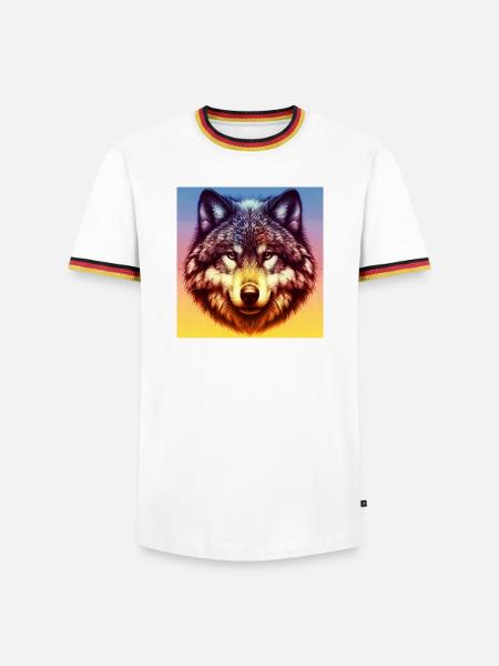 Wolf - Männer Kontrast-T-Shirt - Weiß/Dreifarbig