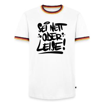 Sei nett oder leise Spruch - Männer Kontrast-T-Shirt - Weiß/Dreifarbig - Vorne - AI Model Female 172 light (172cm) & AI Model Male 185 light (185cm)