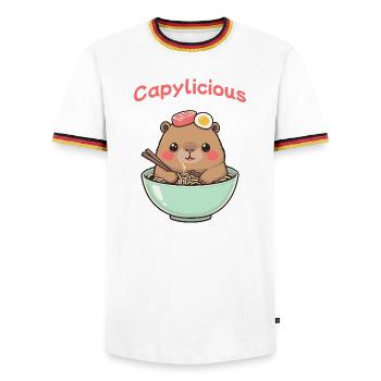 Capybara Ramen Pink – Kawaii Cute Food Shirt - Männer Kontrast-T-Shirt - Weiß/Dreifarbig - Vorne - AI Model Female 172 light (172cm) & AI Model Male 185 light (185cm)
