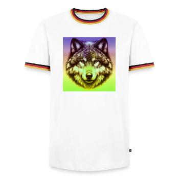 Wolf - Männer Kontrast-T-Shirt - Weiß/Dreifarbig - Vorne - AI Model Female 172 light (172cm) & AI Model Male 185 light (185cm)