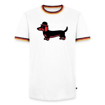 Cooler Dackel Hut Gentleman - Männer Kontrast-T-Shirt - Weiß/Dreifarbig - Vorne - AI Model Female 172 light (172cm) & AI Model Male 185 light (185cm)