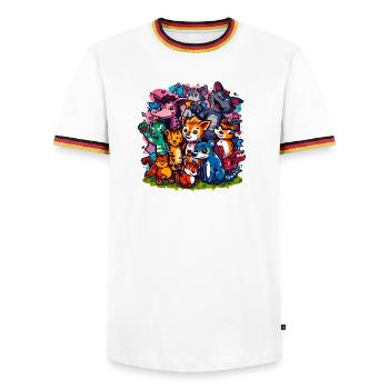 Animals Group Cartoon Colors - Men's Ringer Shirt - white/tricolour - Front - AI Model Female 172 light (172cm) & AI Model Male 185 light (185cm)