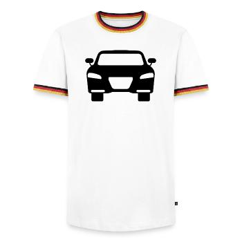 Car - Men's Ringer Shirt - white/tricolour - Front - AI Model Female 172 light (172cm) & AI Model Male 185 light (185cm)