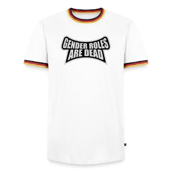 Gender Roles Are Dead Statement Freedom Saying - Men's Ringer Shirt - white/tricolour - Front - AI Model Female 172 light (172cm) & AI Model Male 185 light (185cm)