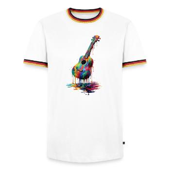 Ukulele mit tropfender Farbe - Männer Kontrast-T-Shirt - Weiß/Dreifarbig - Vorne - AI Model Female 172 light (172cm) & AI Model Male 185 light (185cm)
