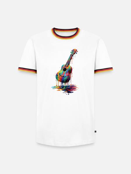 Ukulele with dripping paint - Men's Ringer Shirt - white/tricolour