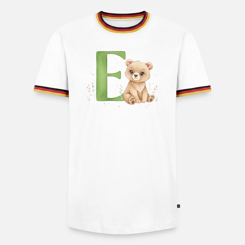 E mit Teddy: Verspielter Buchstabe E - Männer Kontrast-T-Shirt - Weiß/Dreifarbig