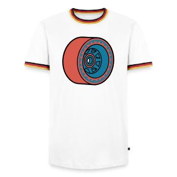 Skateboard Rolle Longboard - Männer Kontrast-T-Shirt - Weiß/Dreifarbig - Vorne - AI Model Female 172 light (172cm) & AI Model Male 185 light (185cm)