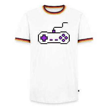 Retro Gamepad Controller Gamer - Men's Ringer Shirt - white/tricolour - Front - AI Model Female 172 light (172cm) & AI Model Male 185 light (185cm)