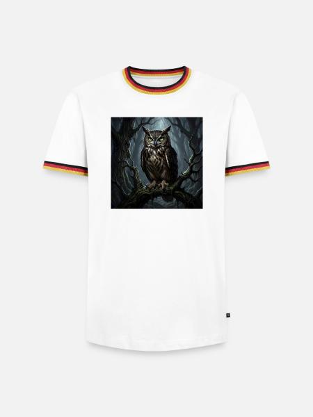 Uhu im Mystischen Wald - Männer Kontrast-T-Shirt - Weiß/Dreifarbig