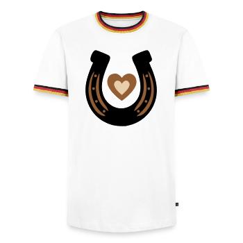 Horseshoe Heart Equestrian Luck - Men's Ringer Shirt - white/tricolour - Front - AI Model Female 172 light (172cm) & AI Model Male 185 light (185cm)
