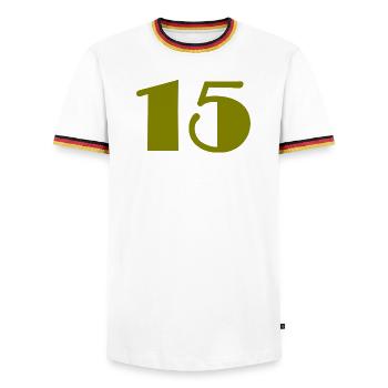 15. 15 ANS. 15e ANNIVERSAIRE. ANNIVERSAIRE 15 ANS. - T-shirt contrasté Homme - blanc/tricolore - Devant - AI Model Female 172 light (172cm) & AI Model Male 185 light (185cm)