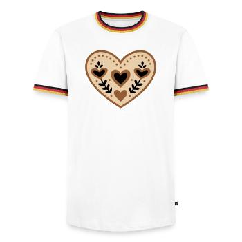 Costume traditionnel folklorique en forme de cœur pour la fête des mères - T-shirt contrasté Homme - blanc/tricolore - Devant - AI Model Female 172 light (172cm) & AI Model Male 185 light (185cm)