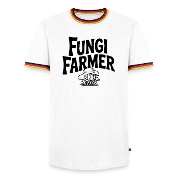 Pilzbauer - Männer Kontrast-T-Shirt - Weiß/Dreifarbig - Vorne - AI Model Female 172 light (172cm) & AI Model Male 185 light (185cm)