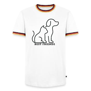 BEST FRIENDS – Cat & Dog Love - Men's Ringer Shirt - white/tricolour - Front - AI Model Female 172 light (172cm) & AI Model Male 185 light (185cm)