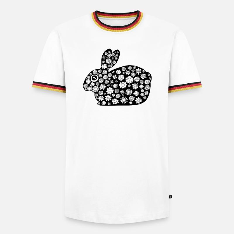 Black rabbit floral pattern - Men's Ringer Shirt - white/tricolour