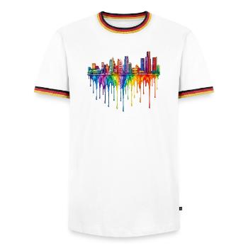 Detroit Michigan Dripping Paint - Men's Ringer Shirt - white/tricolour - Front - AI Model Female 172 light (172cm) & AI Model Male 185 light (185cm)