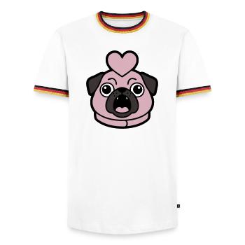 Mops Hund Herz Liebe Bellen - Männer Kontrast-T-Shirt - Weiß/Dreifarbig - Vorne - AI Model Female 172 light (172cm) & AI Model Male 185 light (185cm)
