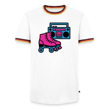 Rollschuhe Boombox 80er Retro - Männer Kontrast-T-Shirt - Weiß/Dreifarbig - Vorne - AI Model Female 172 light (172cm) & AI Model Male 185 light (185cm)