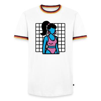 90s Fitness Girl Vaporwave - Men's Ringer Shirt - white/tricolour - Front - AI Model Female 172 light (172cm) & AI Model Male 185 light (185cm)