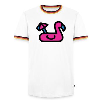 Flamingo Air Mattress Retro - Men's Ringer Shirt - white/tricolour - Front - AI Model Female 172 light (172cm) & AI Model Male 185 light (185cm)