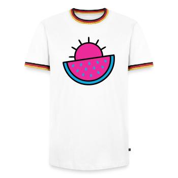 Watermelon Sun 90s Pop Art - Men's Ringer Shirt - white/tricolour - Front - AI Model Female 172 light (172cm) & AI Model Male 185 light (185cm)