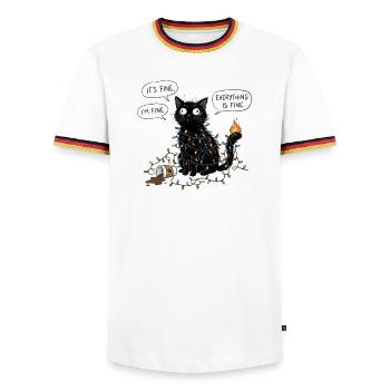 Black Cat Wrapped in Lights - Men's Ringer Shirt - white/tricolour - Front - AI Model Female 172 light (172cm) & AI Model Male 185 light (185cm)