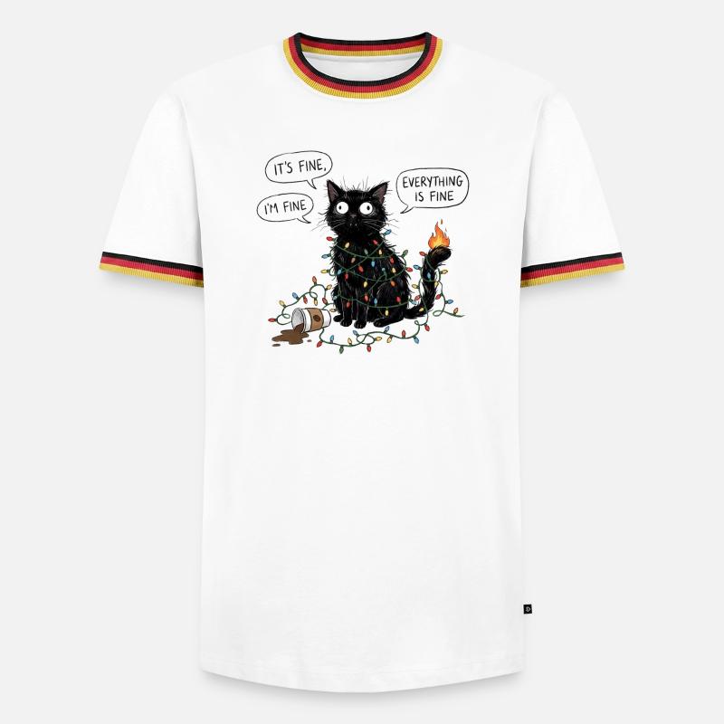 Black Cat Wrapped in Lights - Men's Ringer Shirt - white/tricolour
