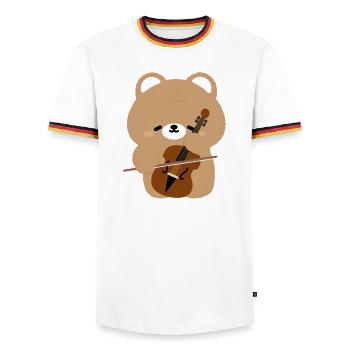 Bear Cello Charm - Men's Ringer Shirt - white/tricolour - Front - AI Model Female 172 light (172cm) & AI Model Male 185 light (185cm)