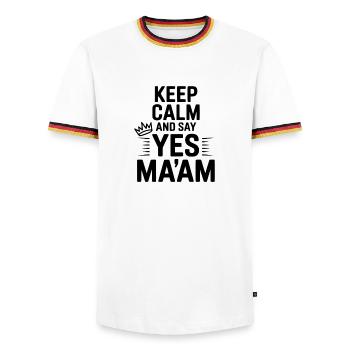 Keep Calm and Say Yes Ma'am - T-shirt contrasté Homme - blanc/tricolore - Devant - AI Model Female 172 light (172cm) & AI Model Male 185 light (185cm)