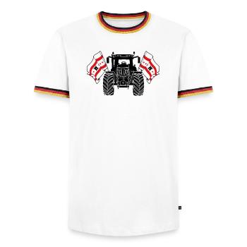 Drenthe_Tractor_Pride - T-shirt contrasté Homme - blanc/tricolore - Devant - AI Model Female 172 light (172cm) & AI Model Male 185 light (185cm)