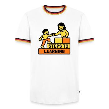 Steps to Learning Schule Logo - Männer Kontrast-T-Shirt - Weiß/Dreifarbig - Vorne - AI Model Female 172 light (172cm) & AI Model Male 185 light (185cm)