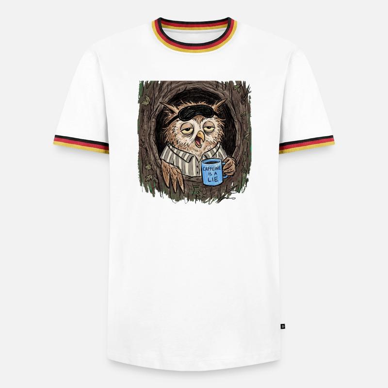 Caffeine is a Lie Eule Kaffee - Männer Kontrast-T-Shirt - Weiß/Dreifarbig
